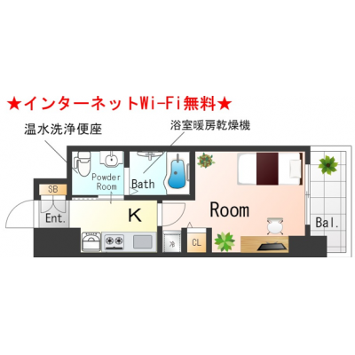 OneLife神戸駅アクアSL【Wi-Fi無制限・浴室乾燥機・2口ガスコンロ】の物件間取り図