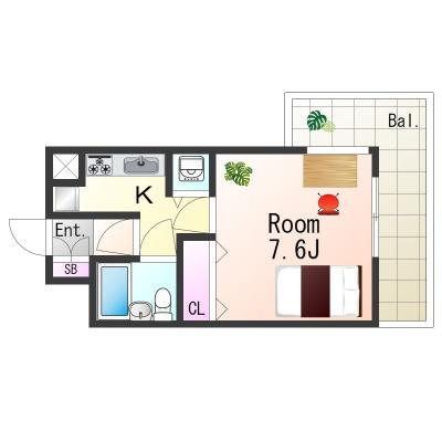 OneLife兵庫アサヒSL【3点ユニットバスタイプ】の物件間取り図