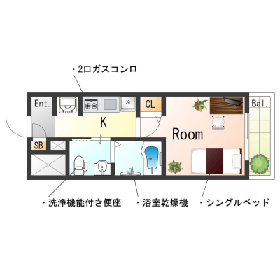 OneLife兵庫ヴィアーレSL【浴室乾燥機・2口ガスコンロ・オートロック】の物件間取り図