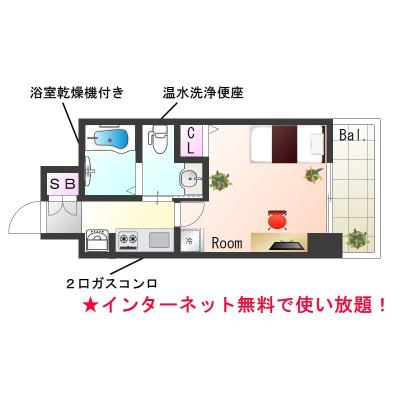 OneLife神戸三宮ルクシアSL【築浅・設備充実・独立洗面台付き】の物件間取り図