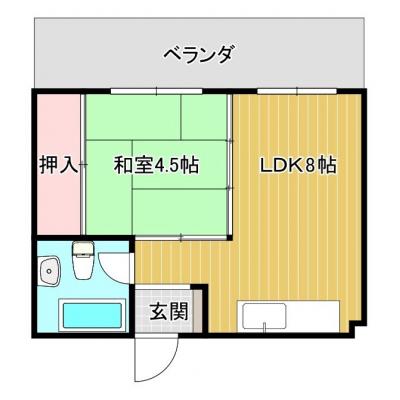 【嘉数マンション１LDK】広々リビング★ベット2台・ダイニングテーブルあり★の物件間取り図