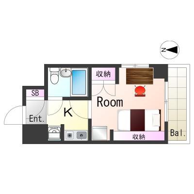 OneLife神戸三宮EAST SL【オートロック・３点ユニットバスタイプ】の物件間取り図