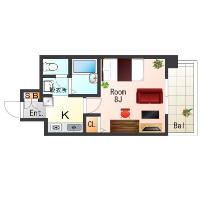 OneLife三宮スクエアSL【オートロック・バストイレ別】の物件間取り図