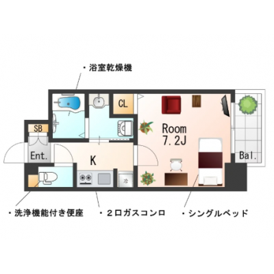 OneLife東ナニワエクラSL【オートロック・独立洗面台付！】の物件間取り図