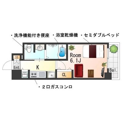 OneLife西宮北口SOUTH＜TYPE2＞ SL【浴室乾燥機・独立洗面台・オートロック】の物件間取り図