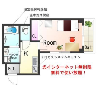 OneLife今津アネックスSL【Wi-Fi無制限・浴室乾燥機・独立洗面台】の物件間取り図