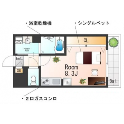 OneLife川西伊丹コートSL【バストイレ別・2口ガスコンロ・浴室乾燥機】の物件間取り図