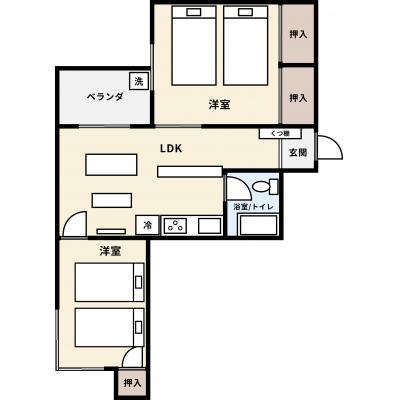 県庁前駅すぐ/最大4名/2DK/無料Wi-Fi/ベッド4台【新商マンション501】の物件間取り図