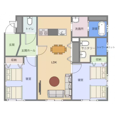 【即日入居可・築1年】2LDK80平米|2ベッドルーム|ネット無料の物件間取り図