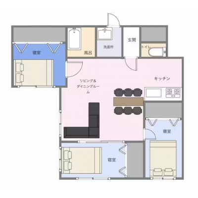 初期費用0円|千歳駅徒歩5分|3LDK|駐車場選択可|ネット無料|冷暖房完備|築2年|の物件間取り図