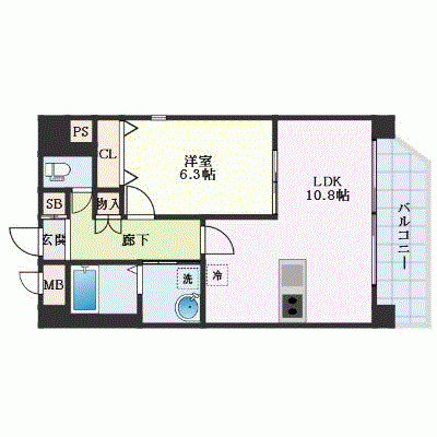OneLife九品寺オーネスト【1LDK・設備充実】の物件間取り図