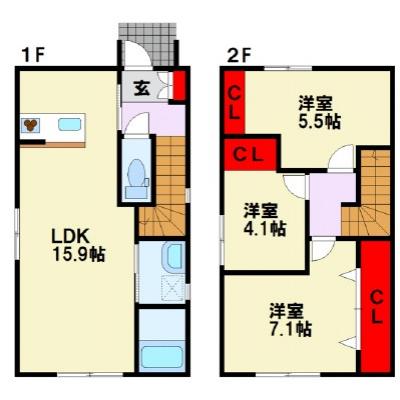 トーマンスリー北九州市小倉南区湯川★Ｐ2台無料戸建ての物件間取り図