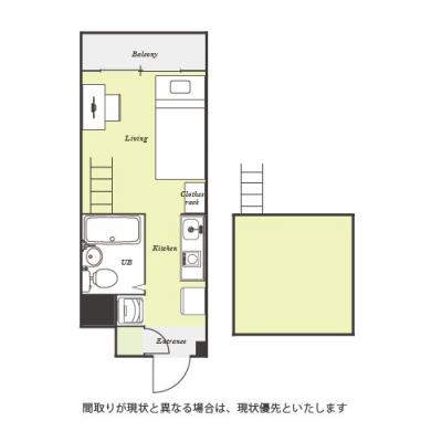 ユニオンマンスリー横浜鶴ヶ峰３　E104　1R・シングル☆【禁煙ルーム】たっぷり収納ロフトつき♪安心のモニター付きインターフォン＆室内洗濯機完備！の物件間取り図