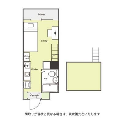 ユニオンマンスリー横浜鶴ヶ峰３　E302　1R・シングル☆【禁煙ルーム】たっぷり収納ロフトつき♪安心のモニター付きインターフォン＆室内洗濯機完備！の物件間取り図