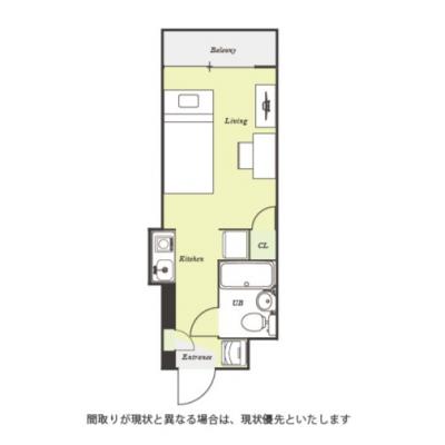 ユニオンマンスリーつきみ野１　402　1R・シングル☆【禁煙ルーム】デスク・チェア＆室内洗濯機やたっぷり収納2ドア冷蔵庫など生活家電のあるお部屋の物件間取り図
