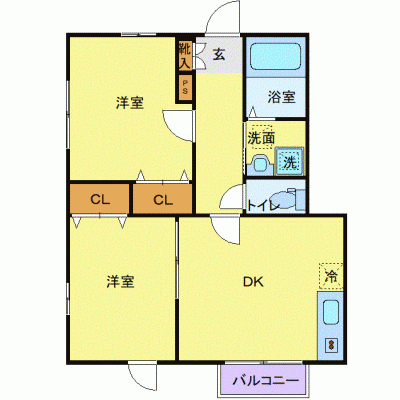 OneLife北仙台シャイン＜TYPE3＞【★2DK・バストイレ別・2口コンロ・独立洗面台】の物件間取り図