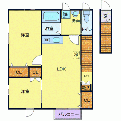 OneLife北仙台シャイン＜TYPE4＞【★2LDK・独立洗面台・バストイレ別・2口コンロ】の物件間取り図