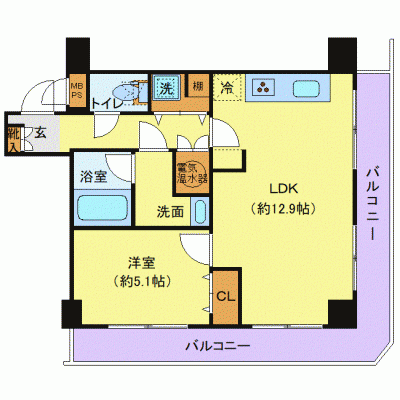 OneLife越前堀公園【★1LDK・45平米・3口コンロ付！】の物件間取り図