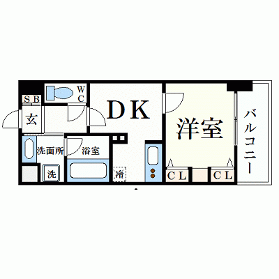 OneLife三宮デルファーレ【★1DK・駅近・独立洗面台】の物件間取り図