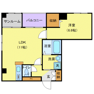 OneLife金沢パレス【★1LDK・2口コンロ・バストイレ別・オートロック】の物件間取り図