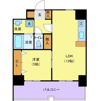 OneLife金沢長町ハイツ＜TYPE2＞【★1LDK・42平米・独立洗面台】の物件間取り図