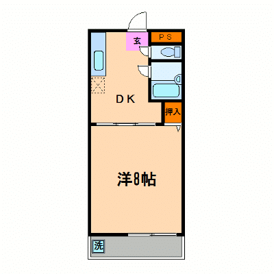 OneLife徳島駅南グランヴェール＜TYPE2＞【★広々1ＤＫ・バストイレ別】の物件間取り図