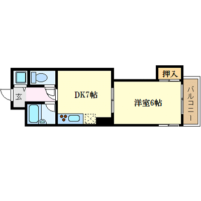 OneLife岡山ファミーユ＜TYPE2＞【★駅近物件・1DK・28平米の広々空間】の物件間取り図