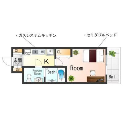 OneLife京橋3番館SL【オートロック・バストイレ別・独立洗面台】の物件間取り図