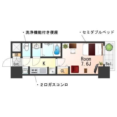 OneLife堂島川スワンSL【オートロック・バストイレ別・独立洗面台・浴室乾燥機付】の物件間取り図