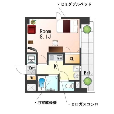 OneLife中之島ライズSL【オートロック・バストイレ別・独立洗面台・浴室乾燥機付き】の物件間取り図
