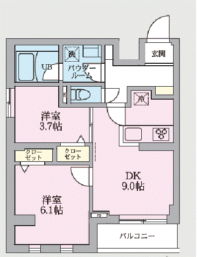 グッドステイ千駄木プレセダン◆★『禁煙ルーム・2DK・独立洗面・浴室乾燥付』【デラックス】の物件間取り図