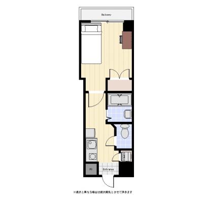 ユニオンマンスリー東銀座４　402　1K・セミダブル☆東銀座駅徒歩2分！日比谷線・大江戸線の駅も徒歩圏内♪23㎡☆バストイレ別！の間取り図