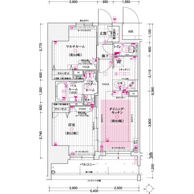EP梅田　2DKタイプ【ＮＥＴ無料】【ドラム式洗濯乾燥機・３２型液晶ＴＶ・ブルーレイ標準装備！】の物件間取り図