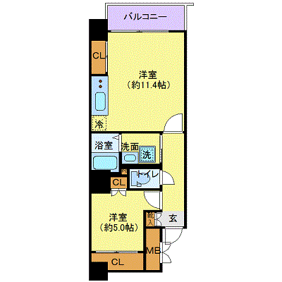 グッドステイ仙台一番町レジデンスＷＥＳＴ▽『44㎡・1LDK・浴室乾燥・洗浄便座』【ベーシック】の物件間取り図