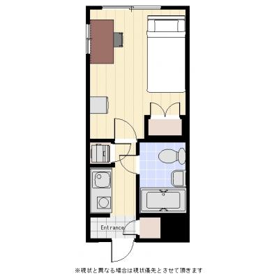 ユニオンマンスリー恵比寿６　103　1K・セミダブル☆人気の２面採光＆室内洗濯機＆デスク・チェアのお部屋♪オートロック付で安心♪の間取り図