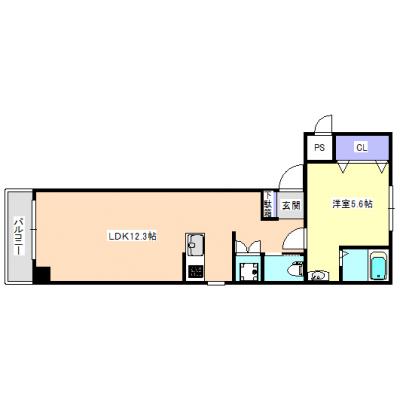 ライブタウン中央通り　Ｉ　１ＬＤＫタイプ　【Wi-Fi対応・市内中心部】の物件間取り図