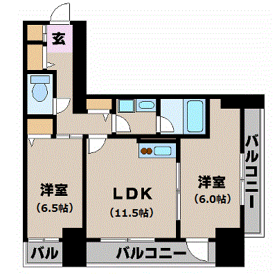 グッドステイ新宿通り駅前レジデンス□『2LDK・52平米・ツインベッド・駅徒歩2分・駐車場有・独立洗面』【ハイクラス】の物件間取り図