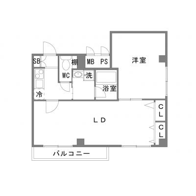 OneLife神戸ディアコート＜TYPE6＞【▼1LDKタイプ（44㎡）】の物件間取り図