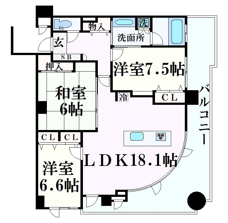 グッドステイ神戸三宮ラグジュアリーステイ■『86㎡3LDK』【デラックス・50型TV・シモンズベッド・高層階・角部屋・駐車場有】の物件間取り図