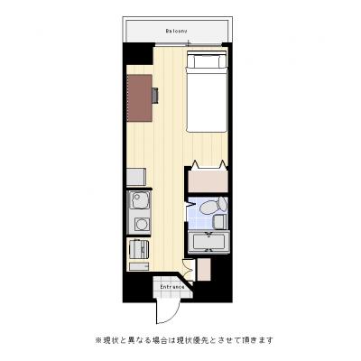 ユニオンマンスリー立川１　401　1R・シングル☆宅配BOX完備♪立川駅から徒歩9分！新宿駅・東京駅まで乗換なし！の間取り図