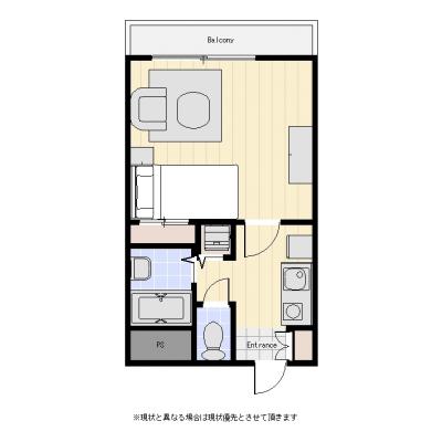ユニオンマンスリー池袋イーストタワー１　505　1K・シングル・くつろぎstyle☆◆インターネット固定回線（有線）無料の部屋◆ソファー付きのくつろぎ空間の間取り図