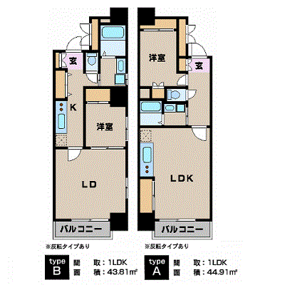 マンスリーリブマックス仙台一番町レジデンスWEST●【ツインタイプ・44㎡1LDK・浴室乾燥・洗浄便座】≪スタンダードシリーズ≫の物件間取り図