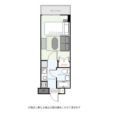 ユニオンマンスリー世田谷用賀３　206　1K・シングル・くつろぎstyle☆東急田園都市線「用賀」駅まで徒歩8分☆／渋谷駅まで乗換なしで約12分という好立地の間取り図
