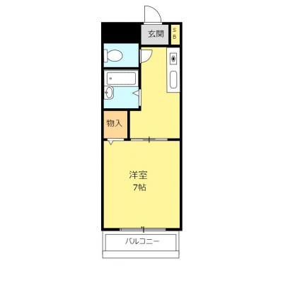 パレドール健軍　【キッチン広めの1K、オートロック、バストイレ別】の物件間取り図