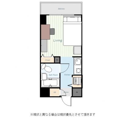 ●2026年4月19日から入居可●ユニオンマンスリー横浜中央３　404　1R・セミダブル☆戸部駅徒歩4分／EV・AL／コンビニ至近／横浜駅通勤におすすめ■選べるWi-Fi格安レンタル中！の物件間取り図