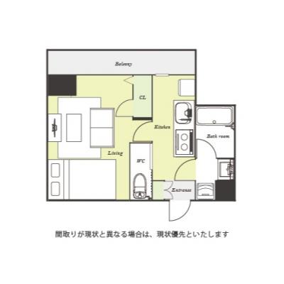 ユニオンマンスリー千葉中央駅前１　307 1K・セミダブル☆人気の角部屋・バストイレ別・浴室乾燥機・独立洗面台完備！の間取り図