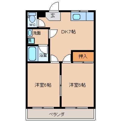 アパマートマンスリー富山市　茶屋町W　2DK(205)の物件間取り図