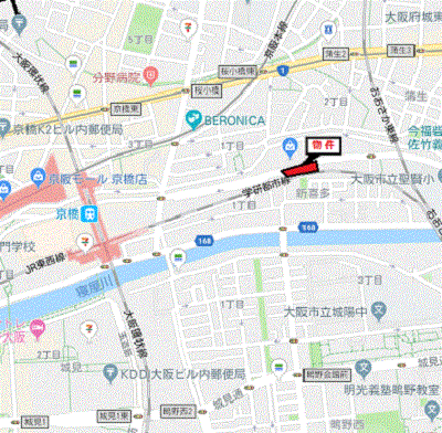 グッドステイ京橋ステラ△1st【デラックス・Wi-Fi対応・洗浄機能付き便座・浴室乾燥機・独立洗面台付き♪】の物件地図