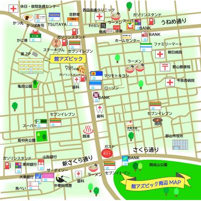 《亀田》マンスリーステイ館アズビック【インターチェンジ車で10分】【ツタヤ近く】の物件地図