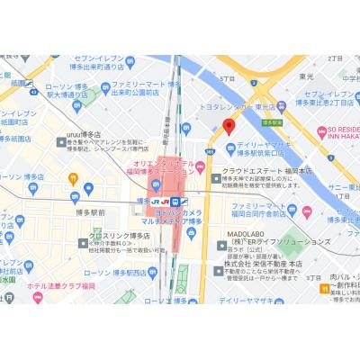 【7月入居限定】30日以上利用料20％割引キャンペーン中！（最長3ヶ月まで）★カード決済可★博多駅徒歩5分　ゆとりの1ＬＤＫ　インターネット無料　眺望良好の10階です♪の物件地図